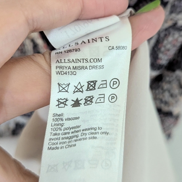 Allsaints Priya Snake Print Ruffle Pring Wrap Mini Dress Sleeveless Beige Large - Picture 9 of 11